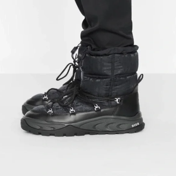 Christian Dior Snow Boots Oblique Black Logo Winter Ski Lace Up Monogram Logo - Picture 4 of 14